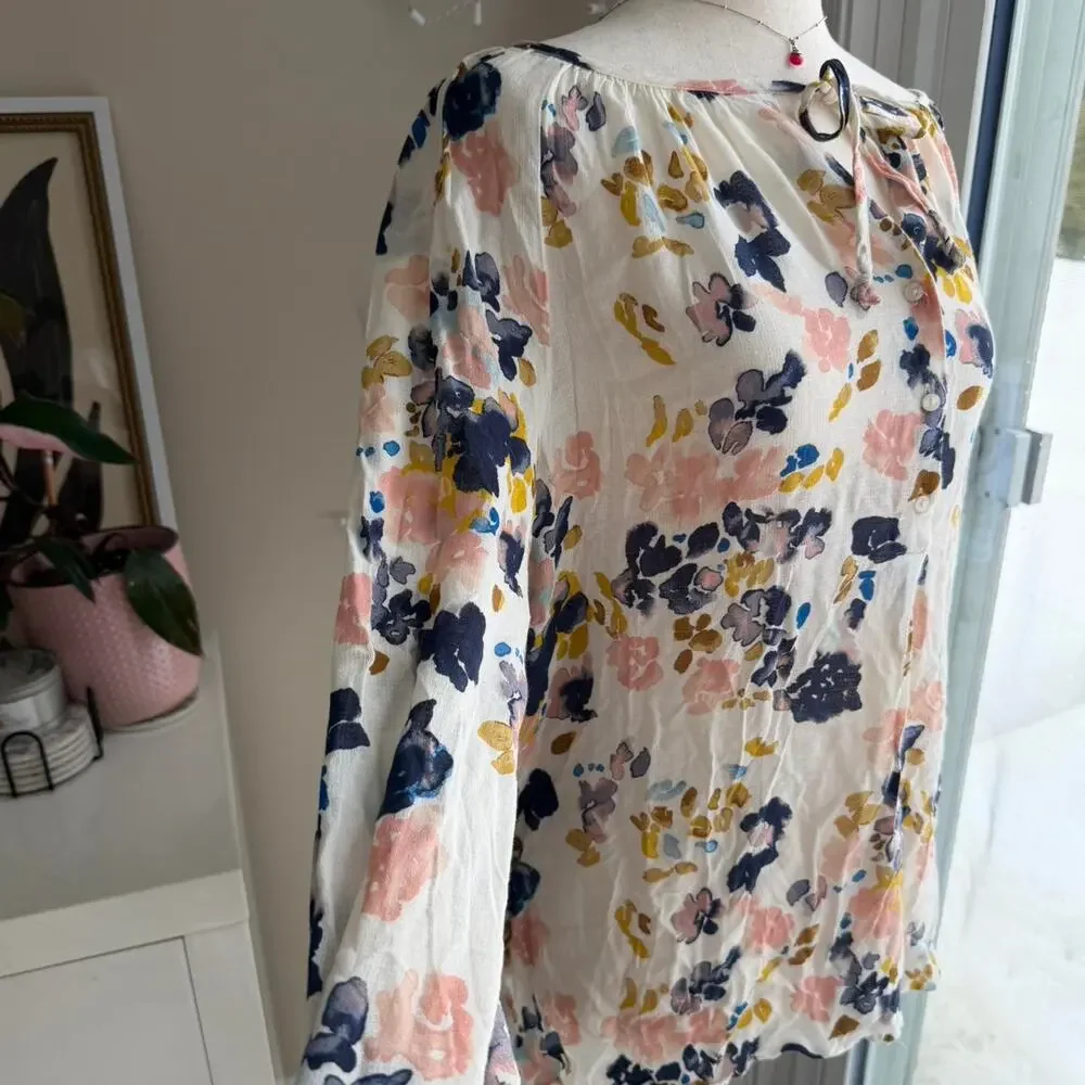 Lucky Brand Watercolor Floral Long Sleeve Blouse Large - Picture 2 of 5